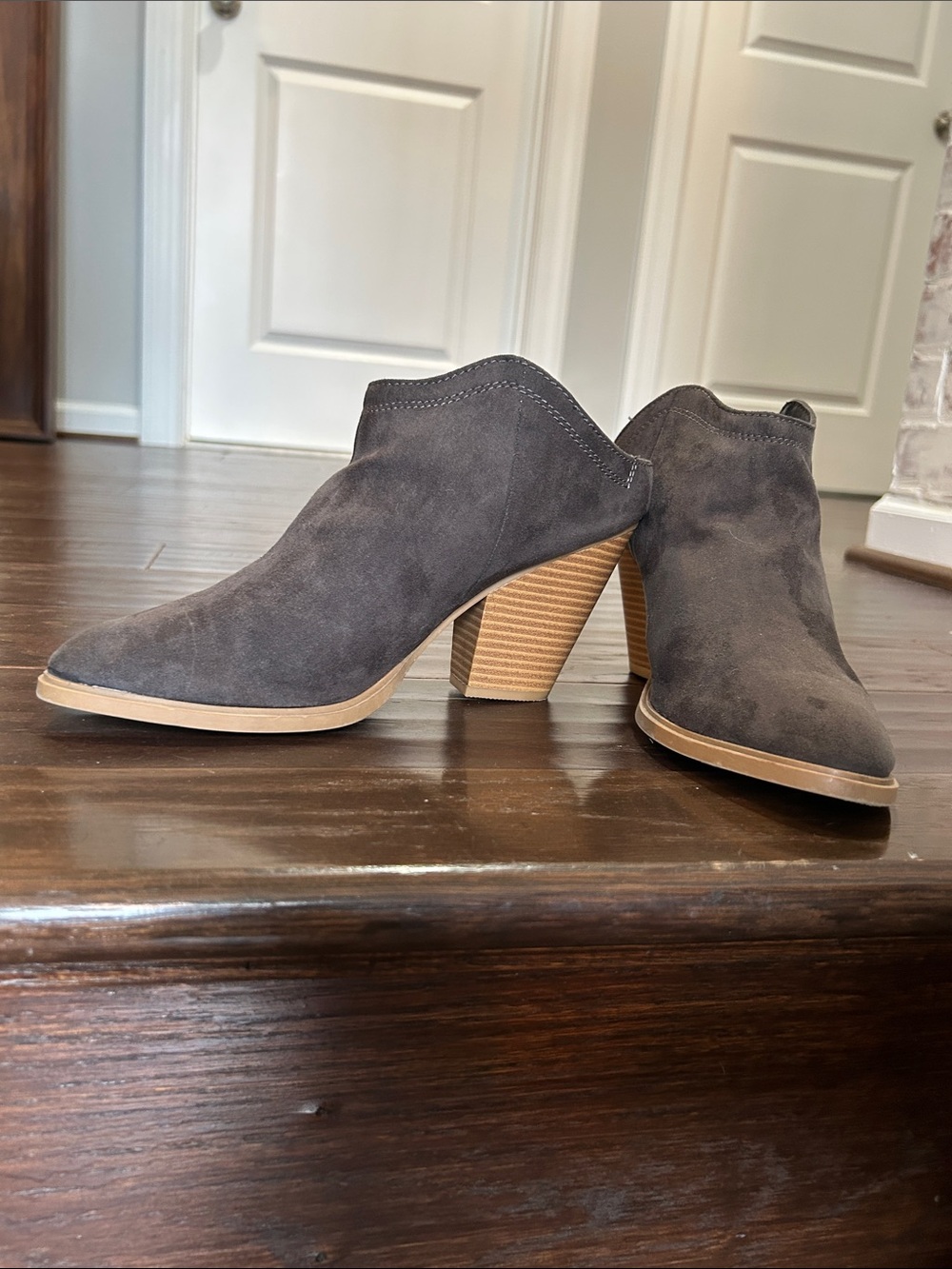 DV by Target Gray Suede Ankle Booties with Stacked Wood Heel